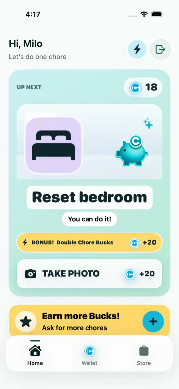 Child view showing a clear chore to complete